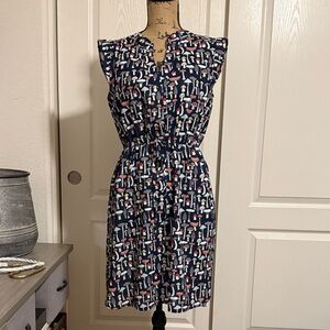 Navy Mushroom Print Sleeveless Dress